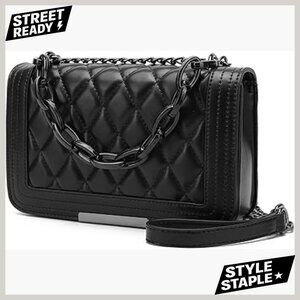 Quilted Faux Leather Crossbody Bag with Convertible Strap, Satchel Style
